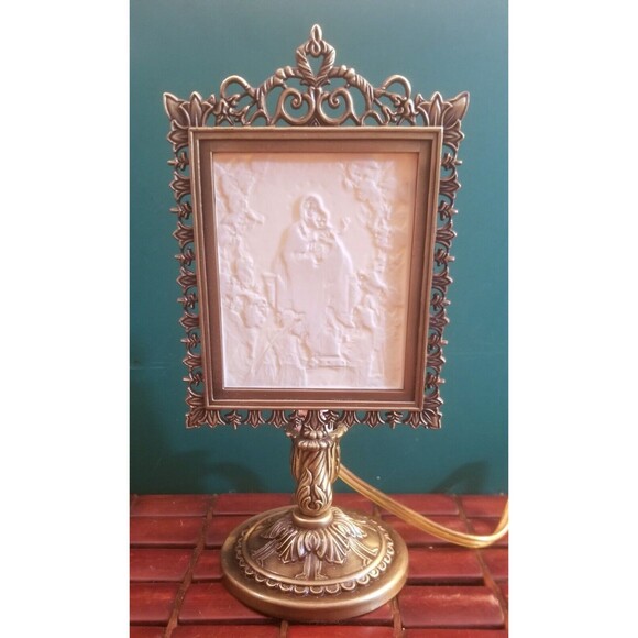 Vintage Victorian Style Lithopane Lamp Virgin Mother & Child w/ Host of Angels - Picture 3 of 5